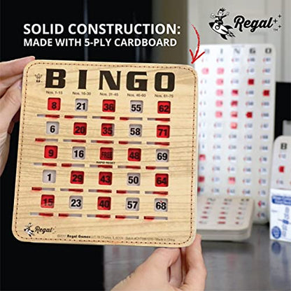 Bulk Bingo Cards with Sliding Windows - Woodgrain