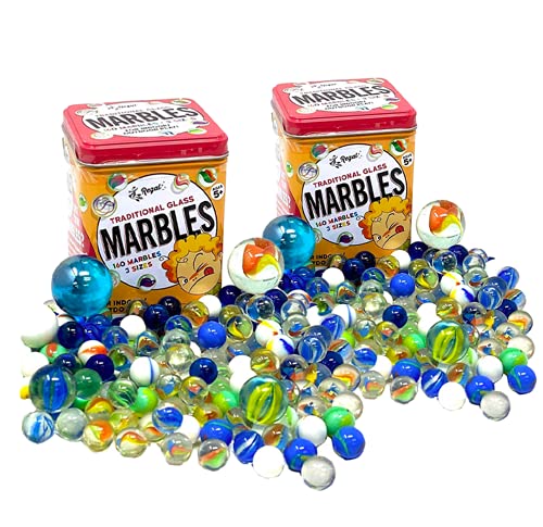 Traditional Glass Marbles with a Storage Tin