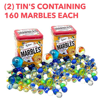 Traditional Glass Marbles with a Storage Tin