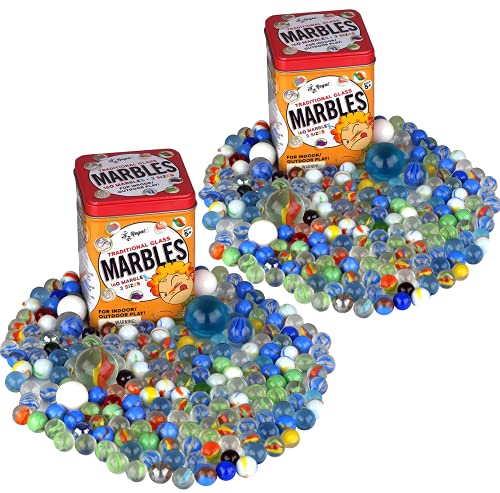 Traditional Glass Marbles with a Storage Tin