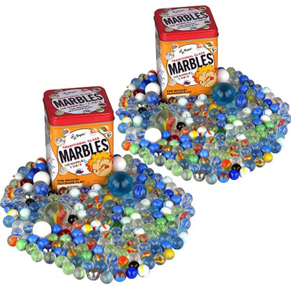 Traditional Glass Marbles with a Storage Tin