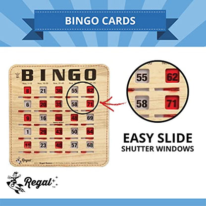 Bulk Bingo Cards with Sliding Windows - Woodgrain