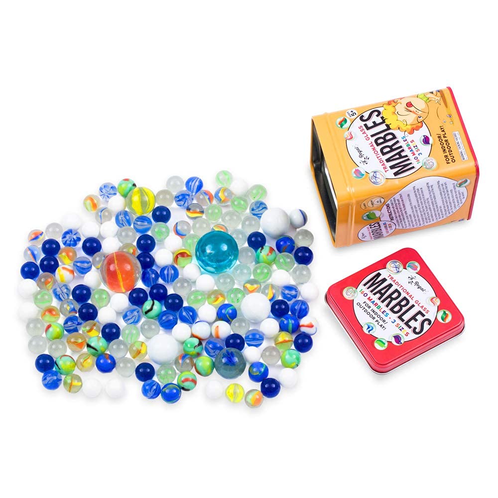 Traditional Glass Marbles with a Storage Tin