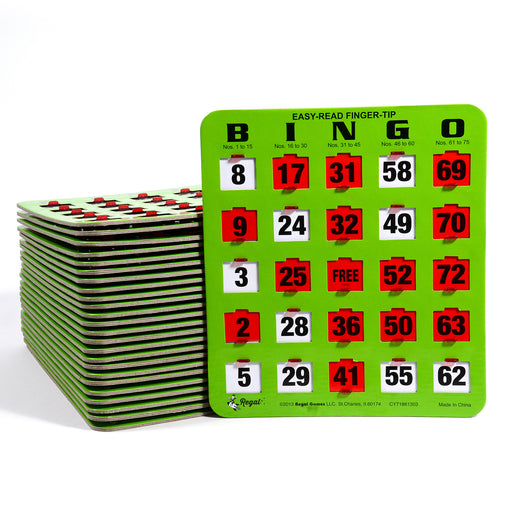 easy read bingo cards, finger tip sliding bingo cards, sliding window bingo cards, bingo card, regal games bingo cards, bingo accessory, bingo accessories, adult bingo, seniors bingo, childrens bingo, kid bingo, bingo sets