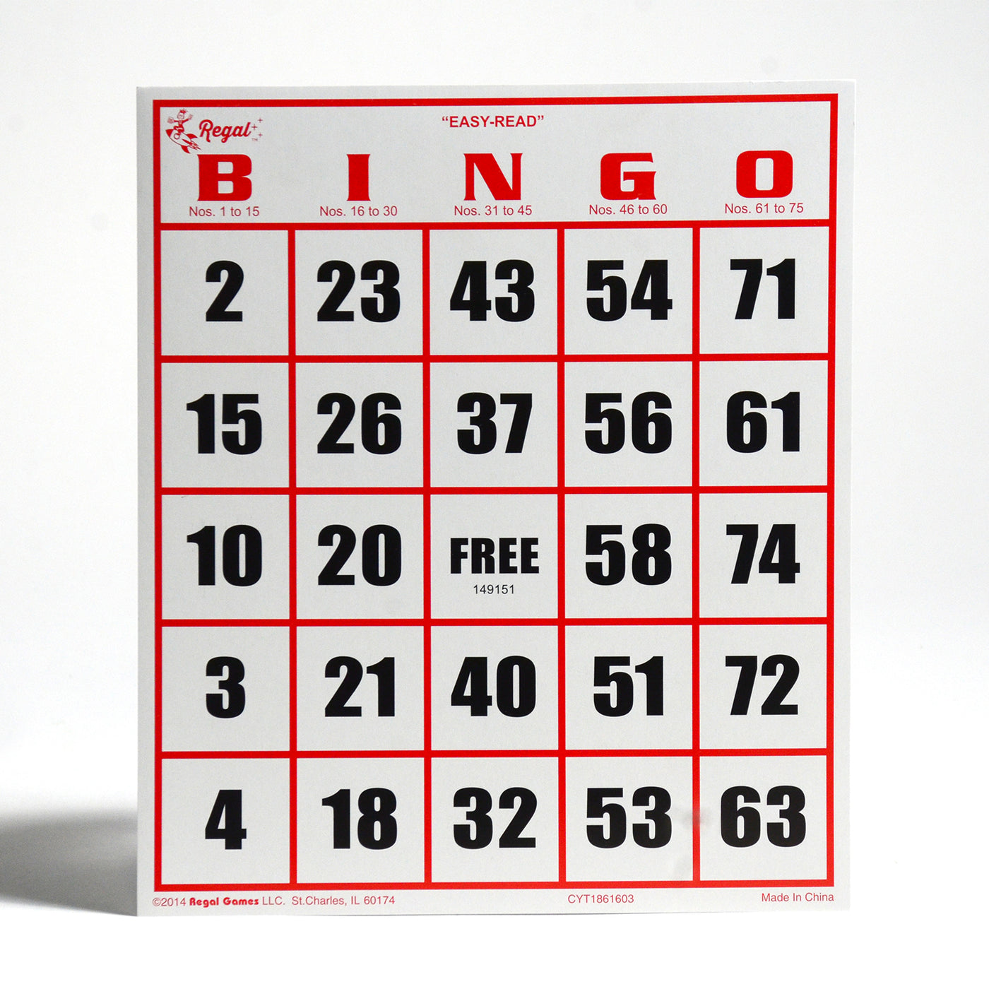 50 Jumbo Bingo Cards - Regal Games — Regal-games