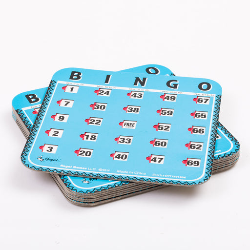 bingo cards, green bingo cards, blue bingo cards, woodgrain bingo cards, sliding window bingo games, finger tip bingo cards, regal games bingo cards, bingo accessories, green replacement bingo cards