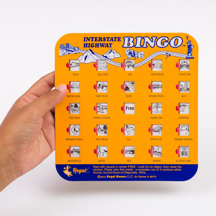 car games, travel bingo, travel bingo cards,4 unique cards, kids bingo, car travel bingo, regal games, classic games, classic bingo game, colorful bingo cards